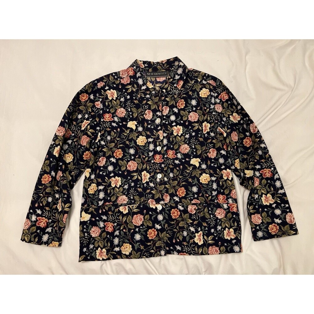 NEW IDENTITY Over shirt Blazer Floral Women’s Size Medium 100% Cotton